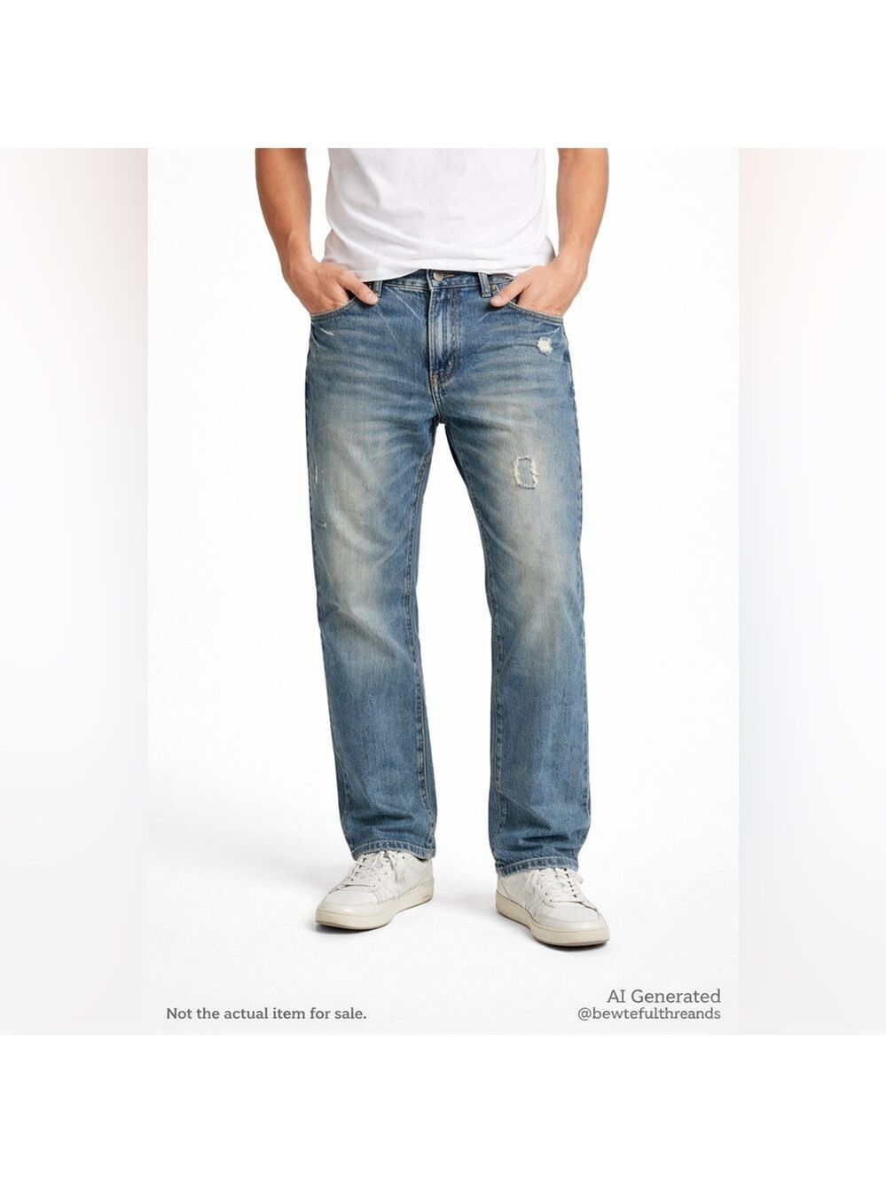 Flypaper Men’s W33 Distressed Blue Straight-Leg Jeans 100% Cotton